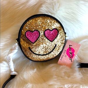 Betsey Johnson Gold Pink Emoji Crossbody Bag